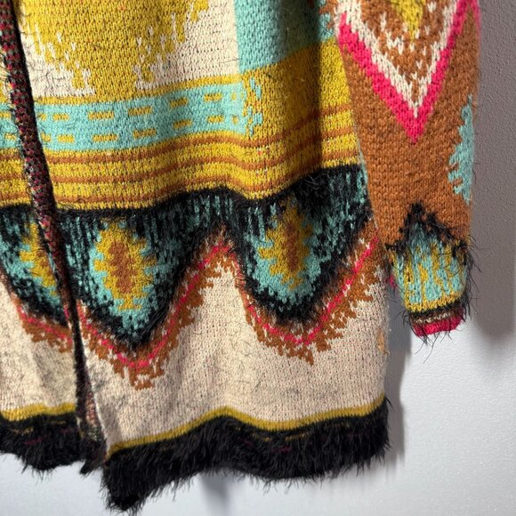 MaxSport Open 1 Button Hoodie Cardigan Eyelash Sweater XL Aztec Tribal Western - Picture 7 of 15